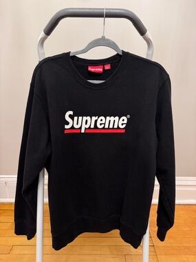 Supreme Black Crewneck with White Logo and Red Accent